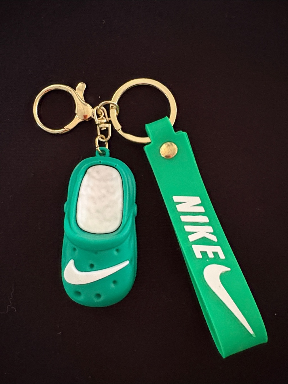 Green and White Clog Slide Shoe Keychain Bag Charm with Strap